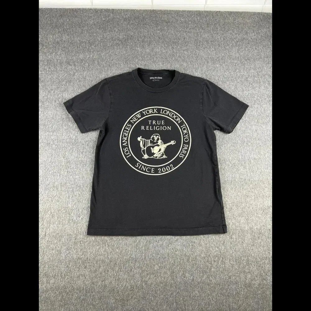 True Religion‎ Mens Onyx Buddha Graphic Print Cotton T Shirt Sz Medium